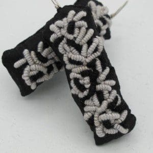 Black + White Squigglies / Embroidered Earrings