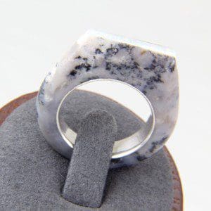 Amethyst Sage Plume Agate Ring with Opal Channel Inlay