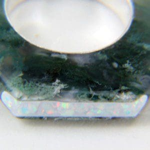 Moss Agate Ring with Opal Channel Inlay