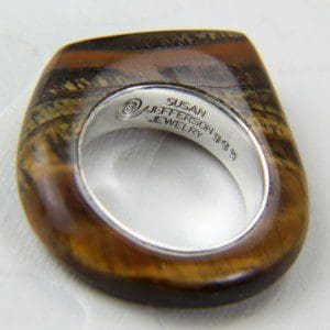 Tiger Eye Stone Ring with Opal Channel Inlay