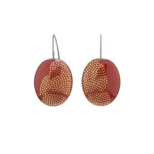 Red Oval Multi-Layered Doodle Dangle Earrings