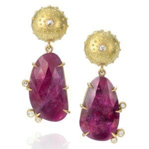 Ruby and Diamond Urchin Earrings in 18K Gold