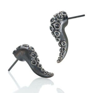 Tentacle Earrings in Sterling Silver with Black Patina