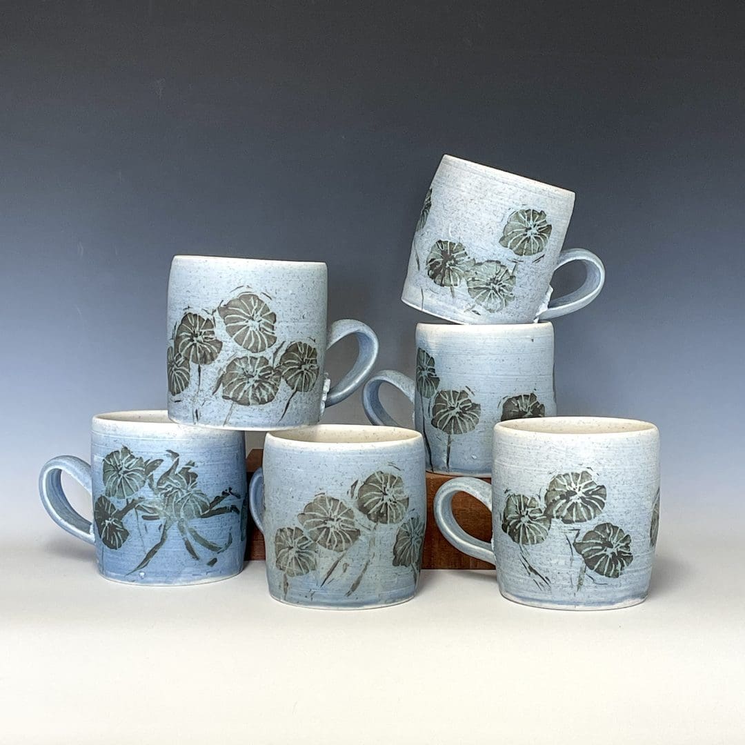 Porcelain Poppy Mugs, pair