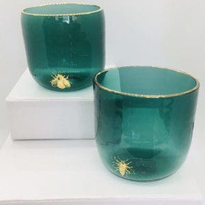 Teal + Gold Bee Cocktail Glasses (Set of 4)