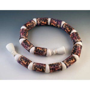 Jointed Tube Bead Necklace in Plum and Orange