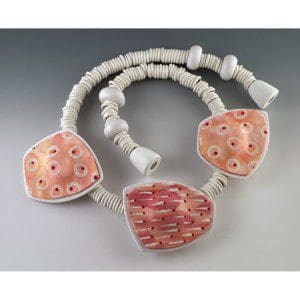Hidden Rock Three Tile Necklace in Peach, Maroon and White