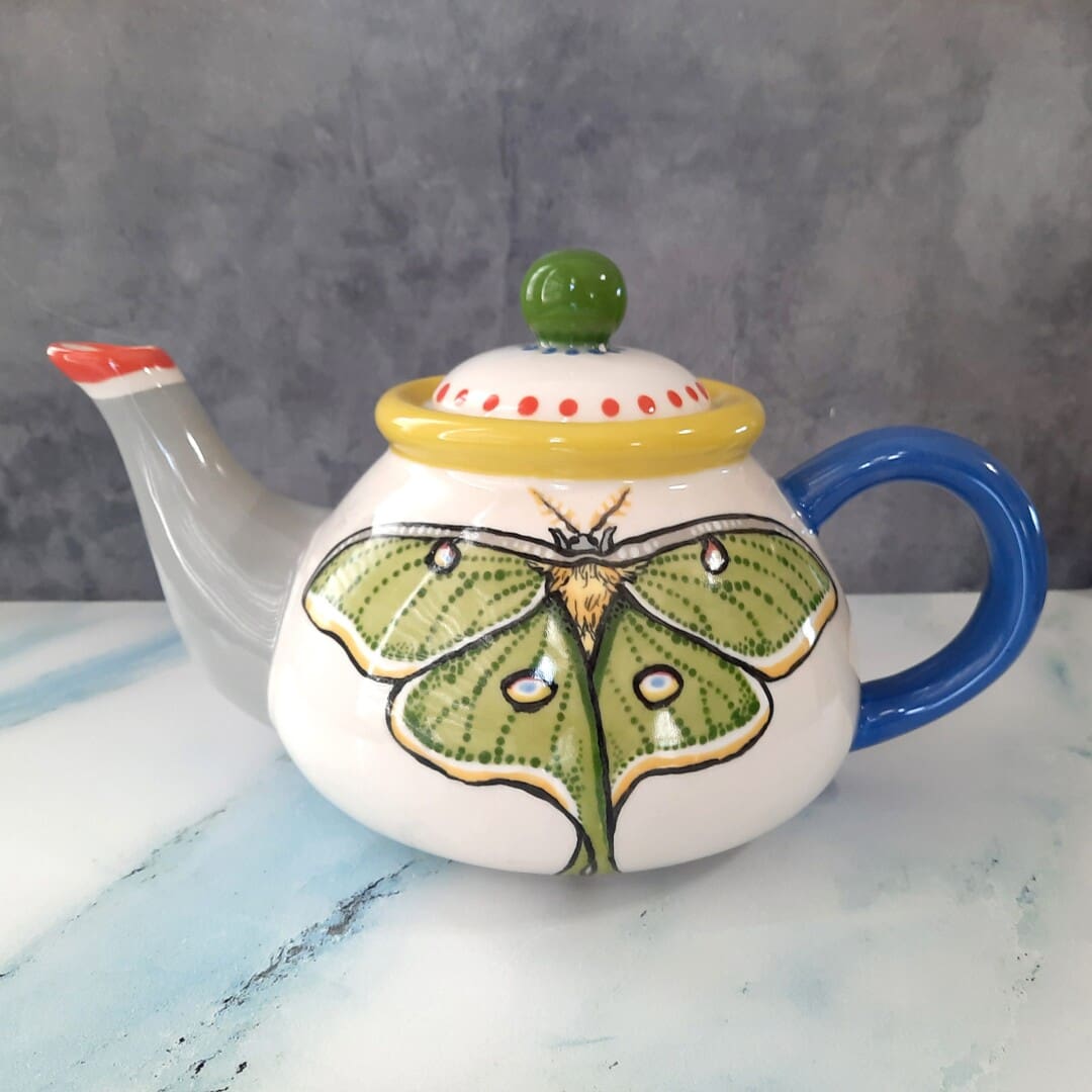 BUG OUT WARE Teapot:  Luna Moths Fly High