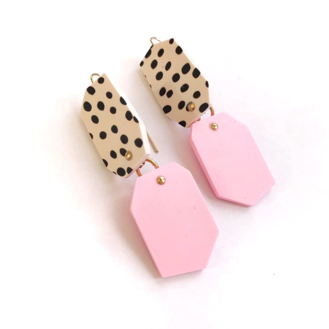 Carina statement earrings in pink and dotted black/off white