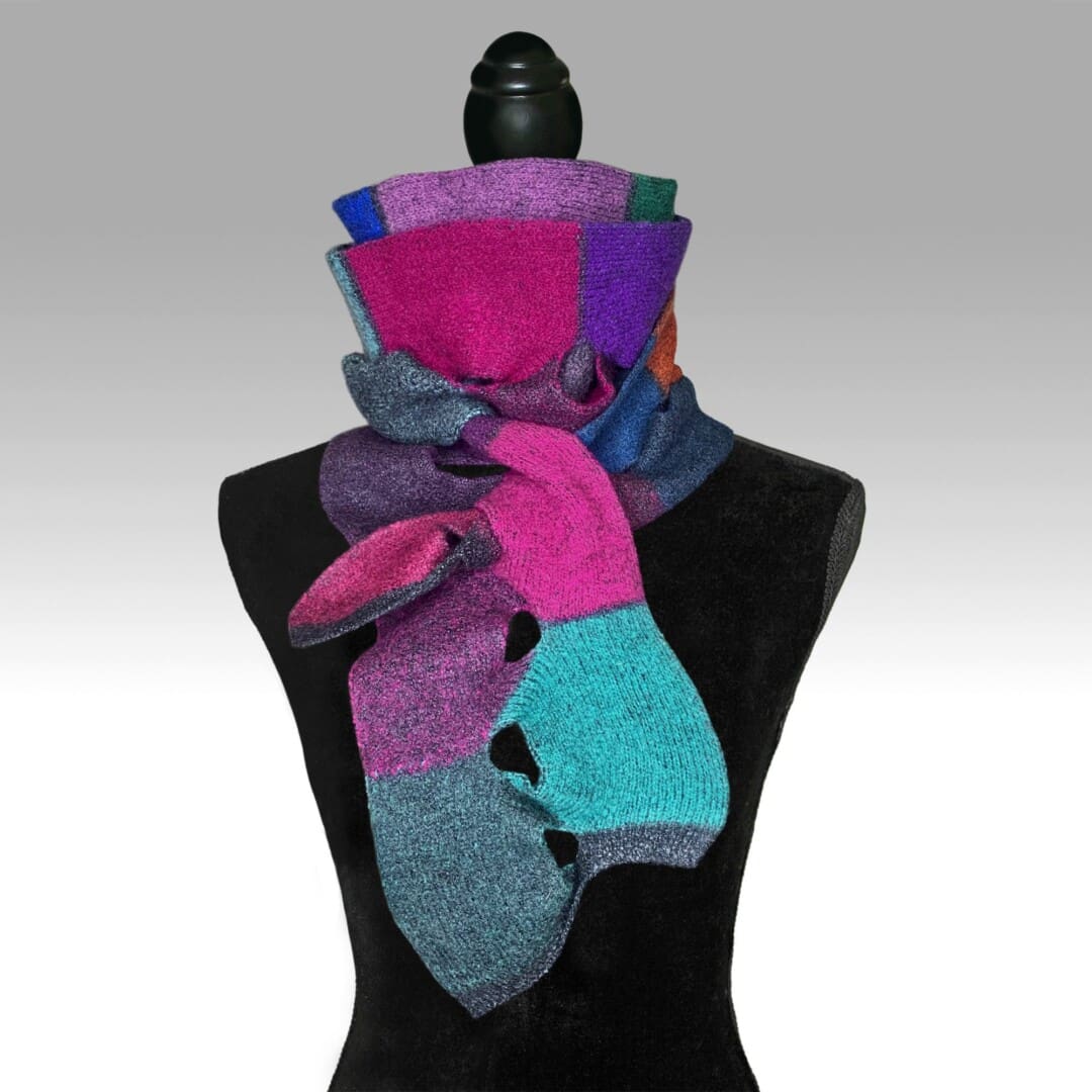 Double Swiss Scarf: Black with Multi Brights