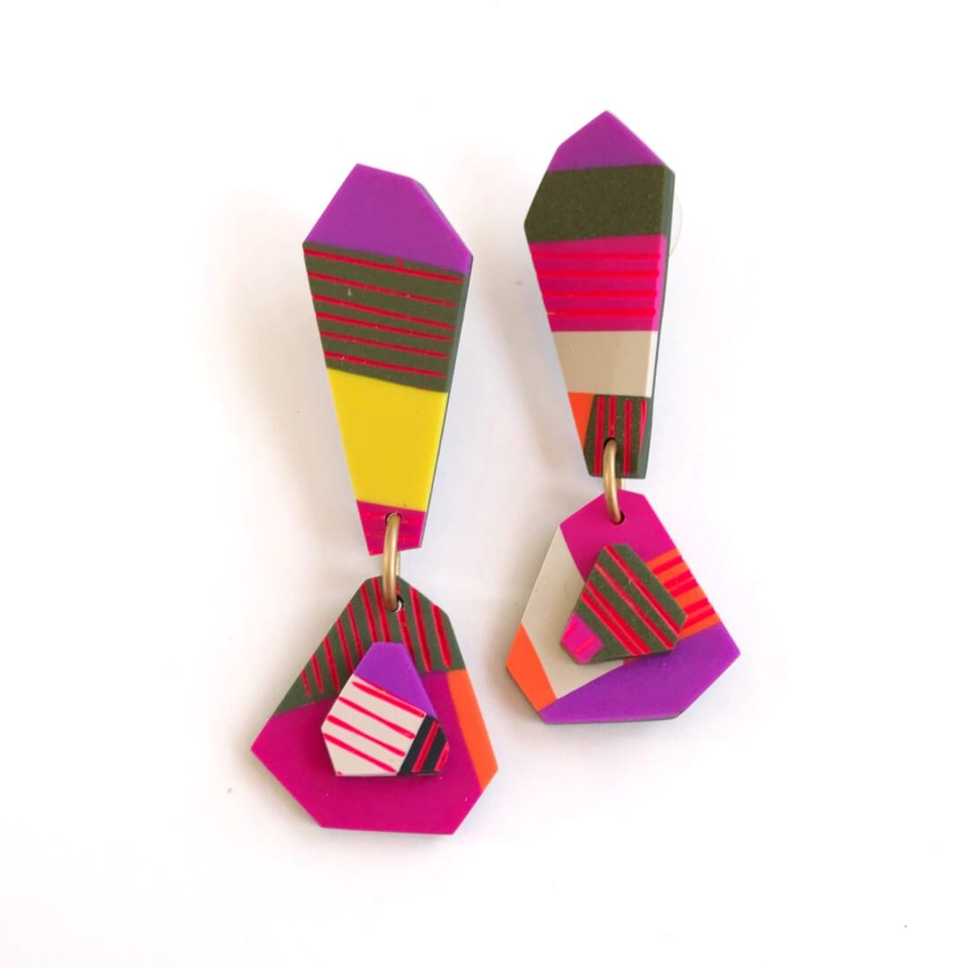Sophie Statement Earrings in Multicolor Carved Pattern