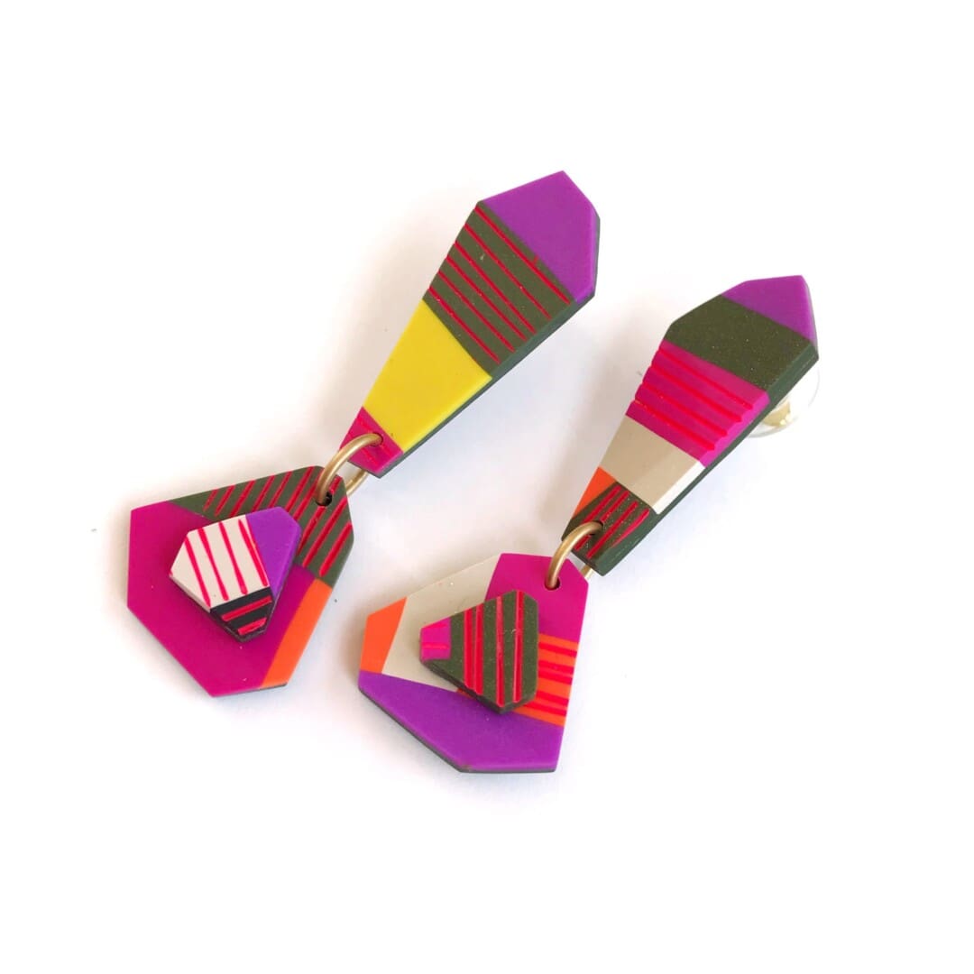 Sophie Statement Earrings in Multicolor Carved Pattern